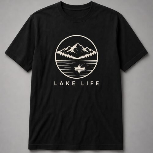 Lake Life Fishing Boat Badge Unisex T-Shirt - Black