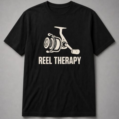 Reel Therapy Fishing Reel Unisex T-Shirt - Black